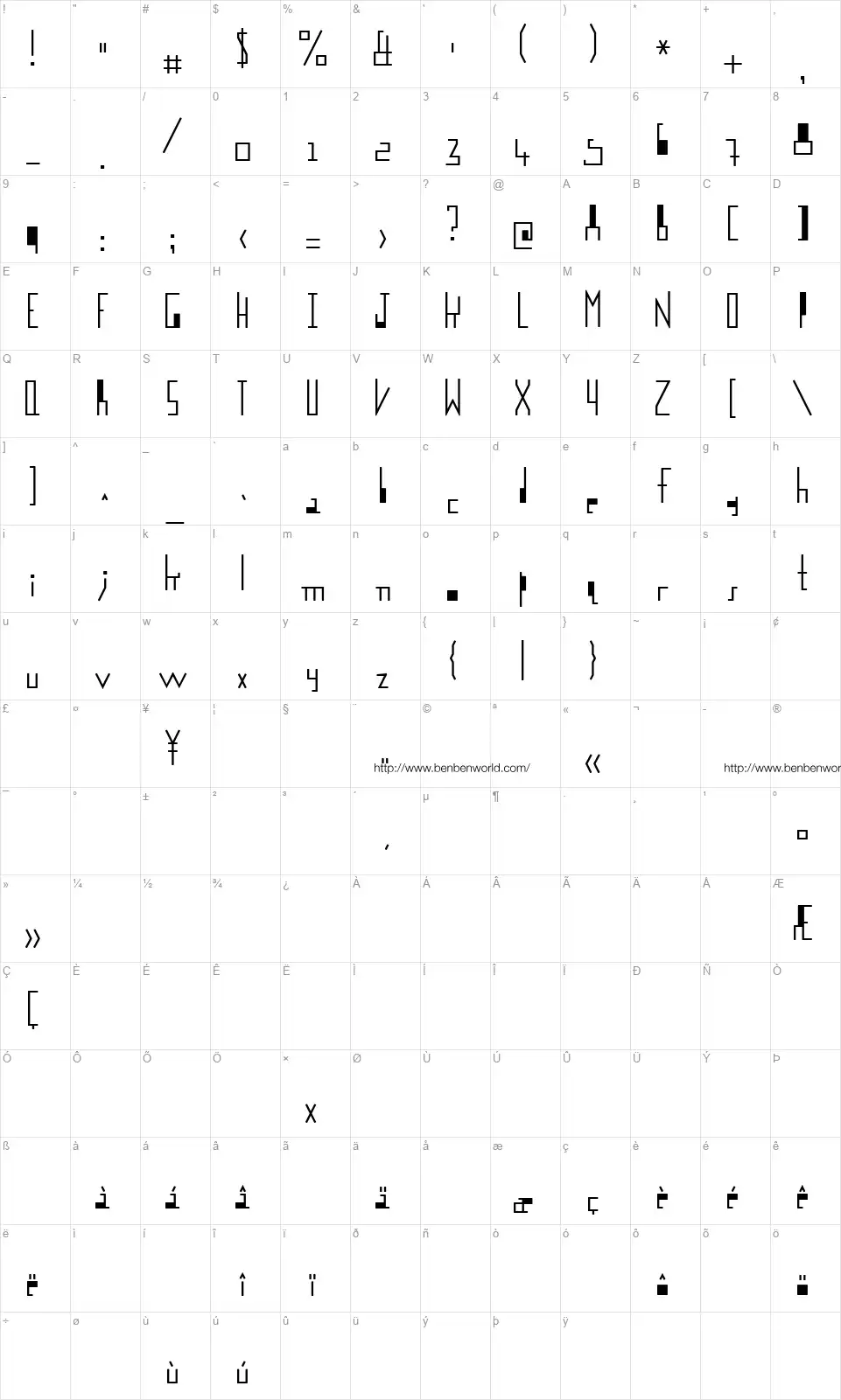 Logotixfont character map