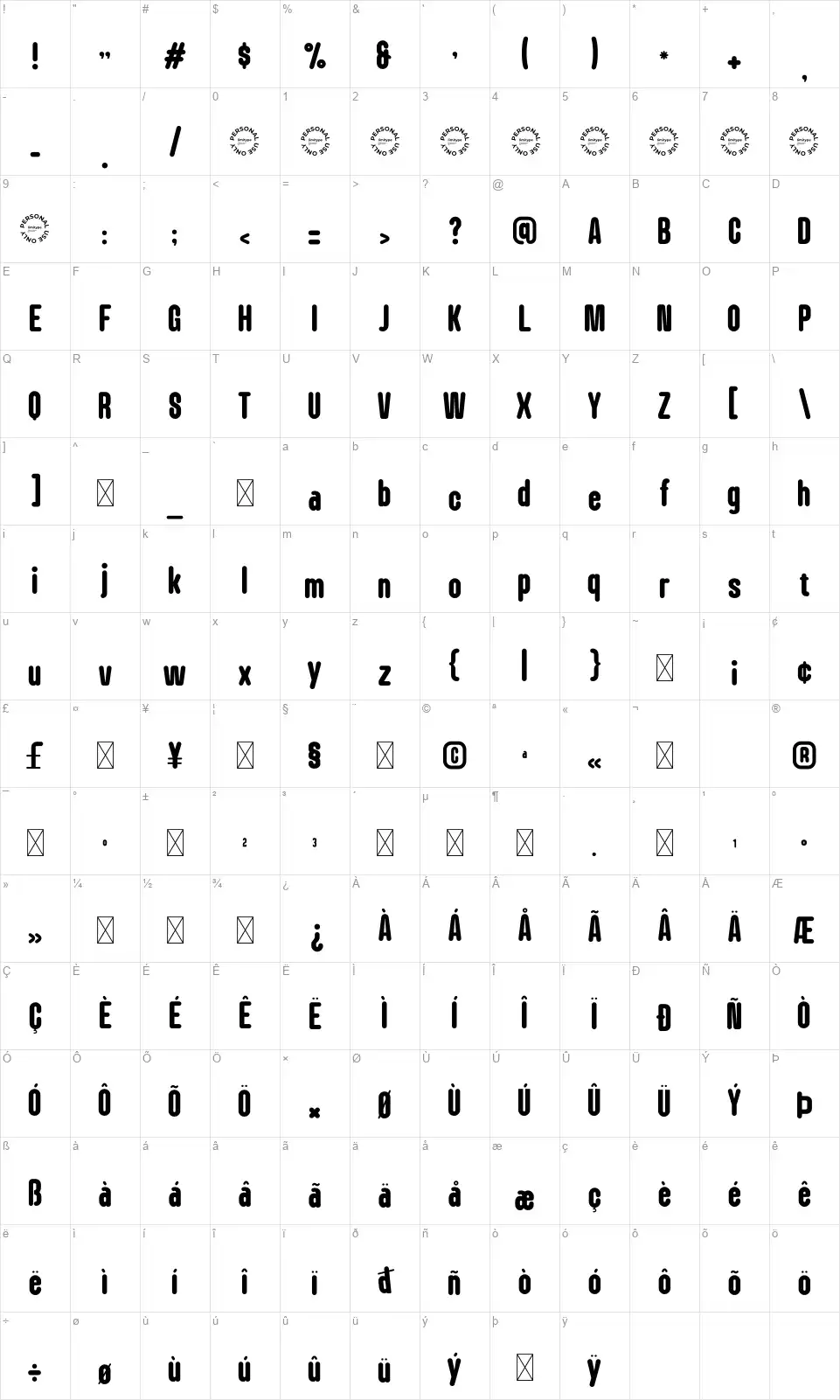 Lokanova Roundedfont character map