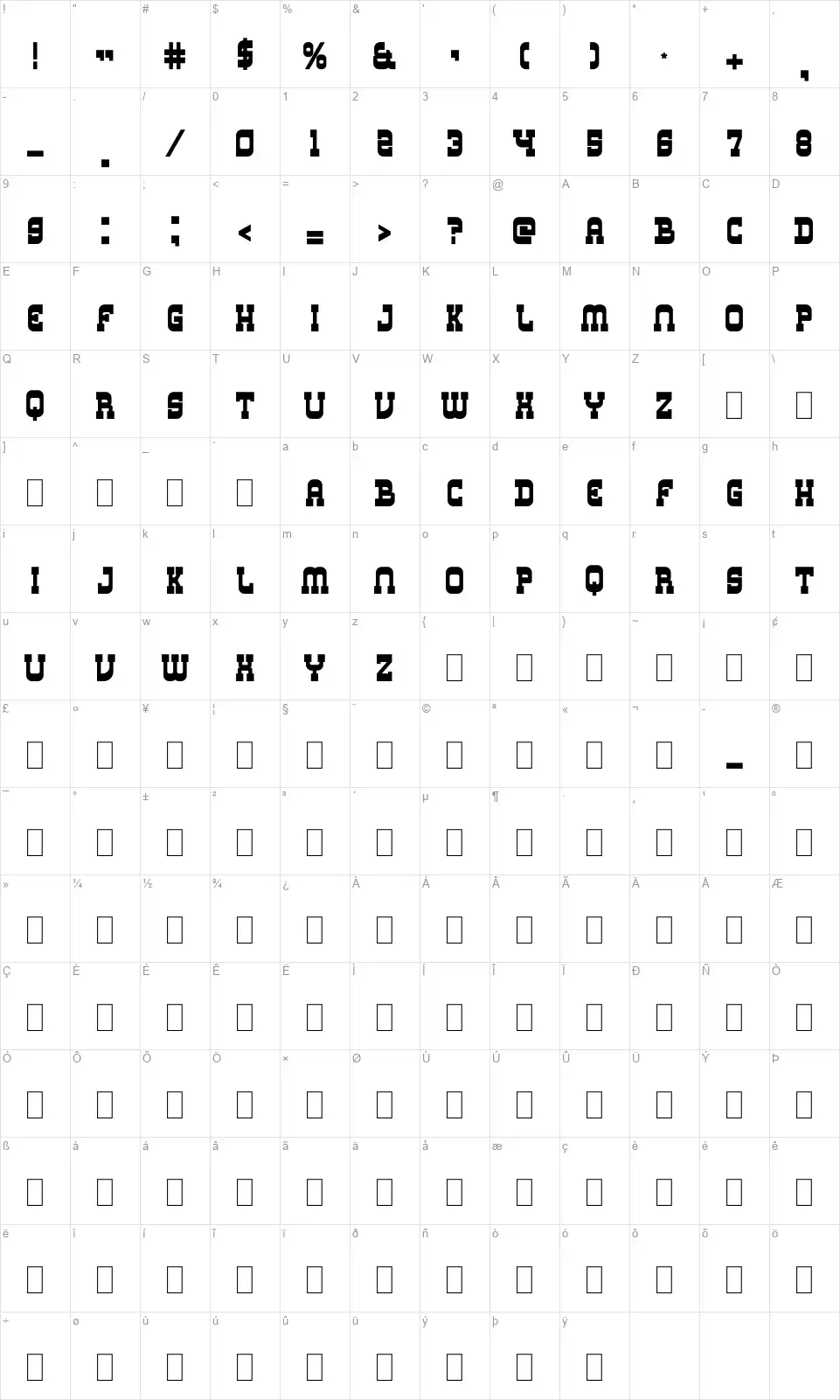 Los Banditos Seriffont character map