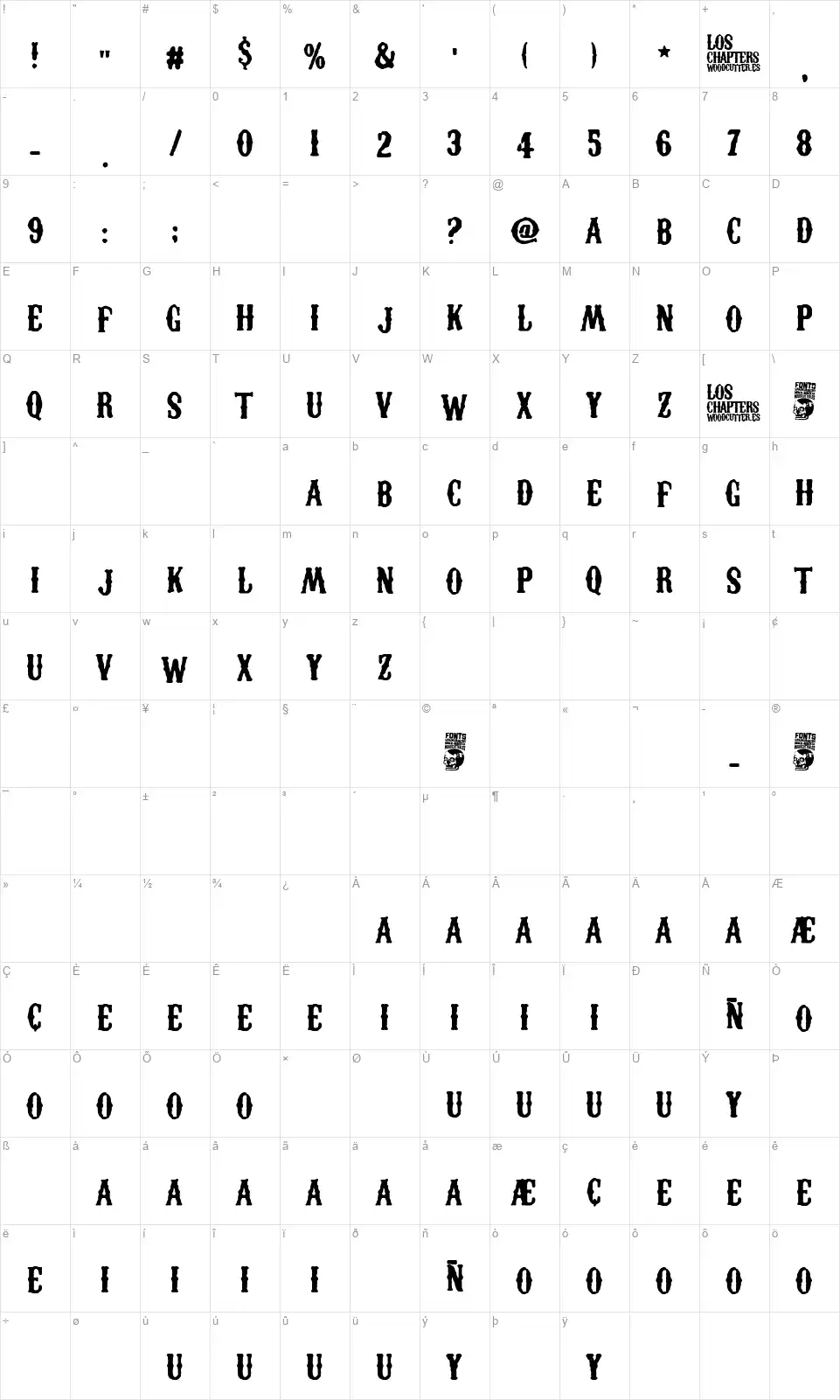 Los Chaptersfont character map