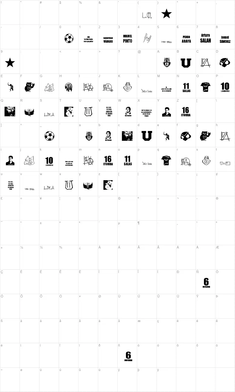 Los de Abajofont character map
