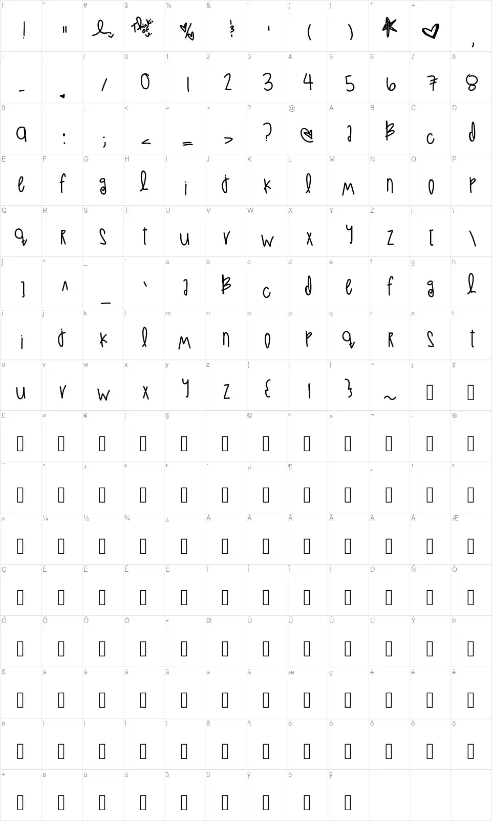 Love At First Sightfont character map