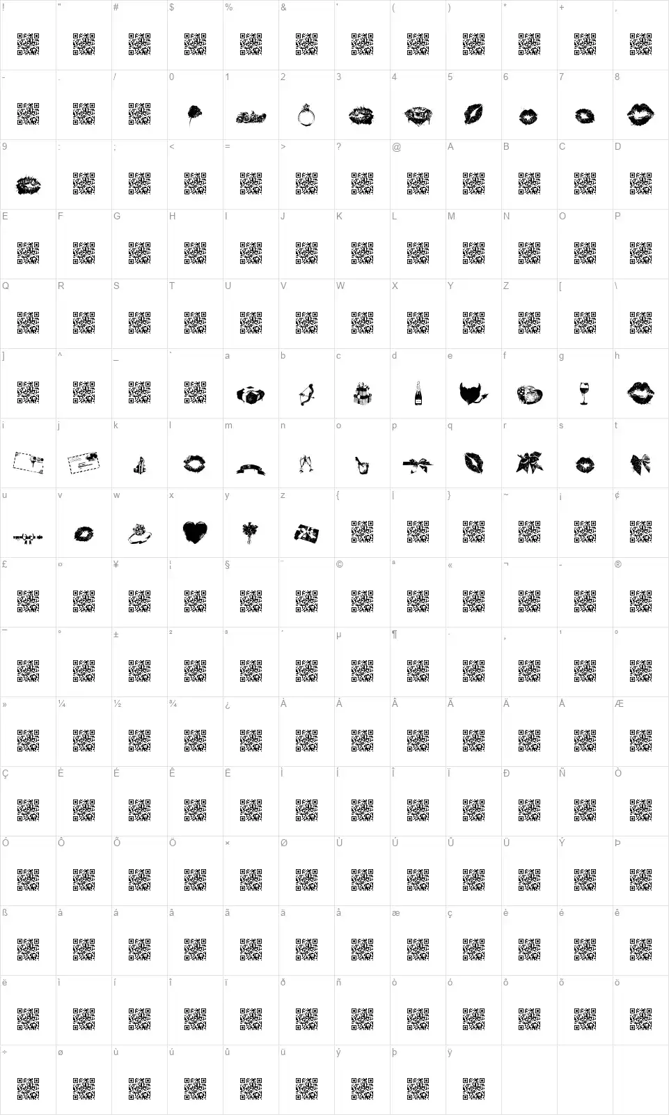 Love Marksfont character map