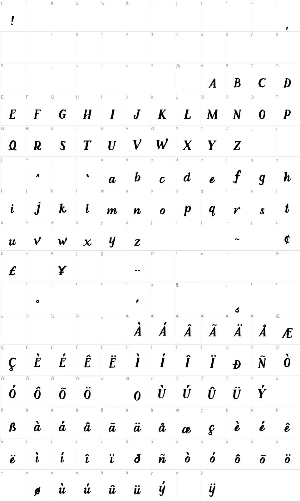 Love Oliviafont character map