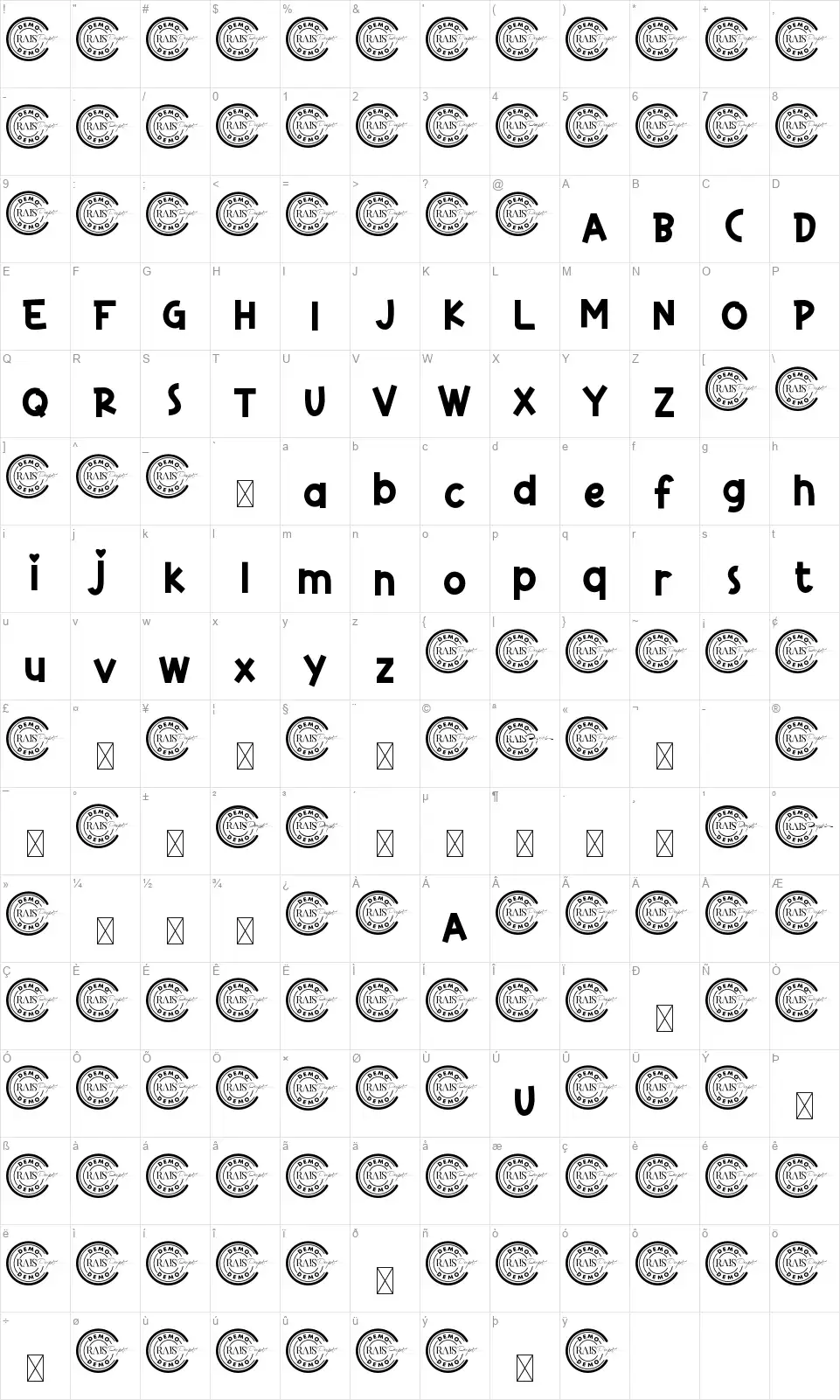 Love Saturnfont character map