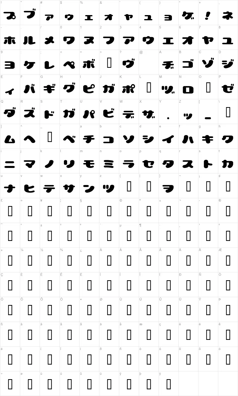Lovely Capsulesfont character map
