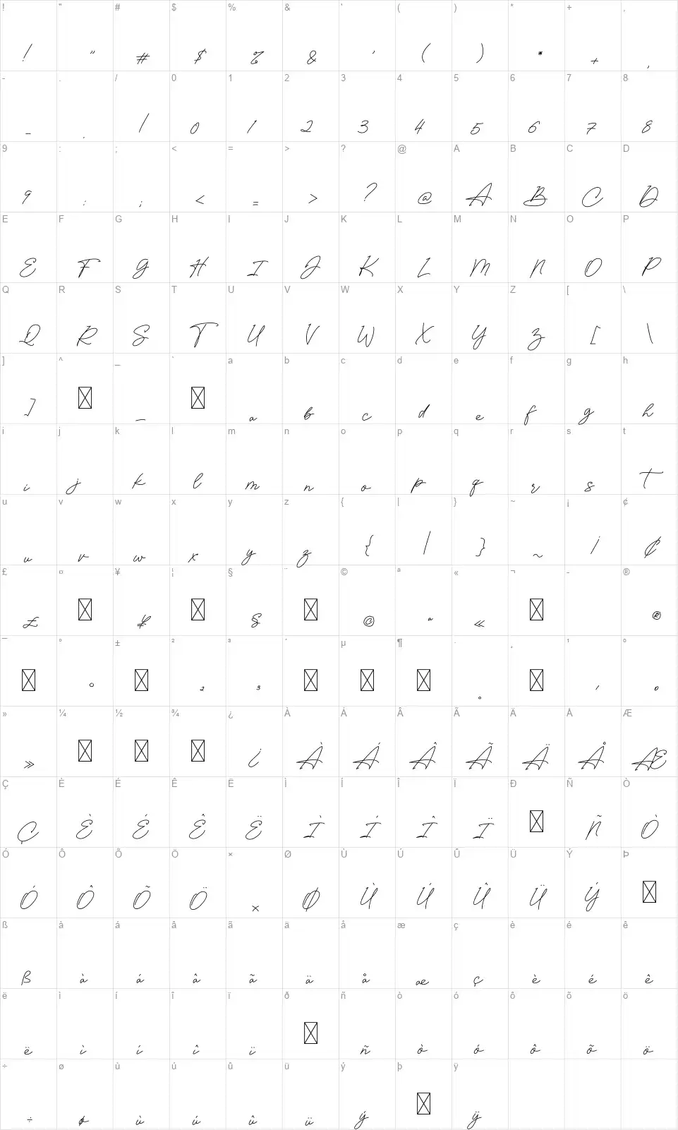 Lovely Lovefont character map