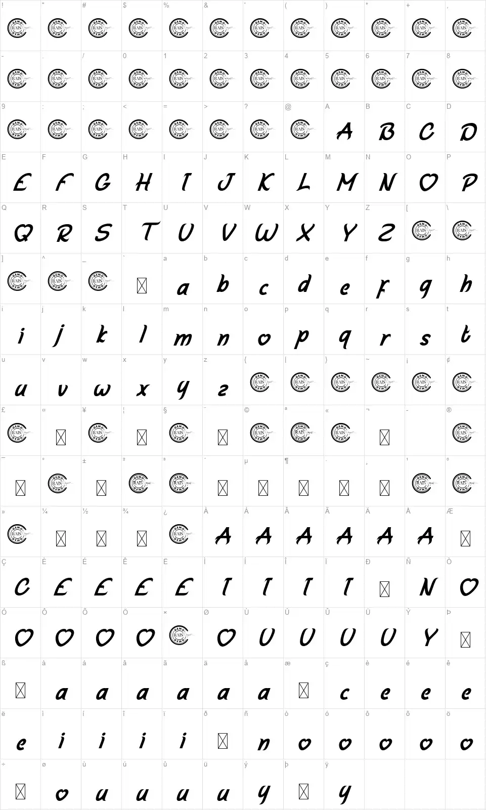 Lovely Rabbitfont character map