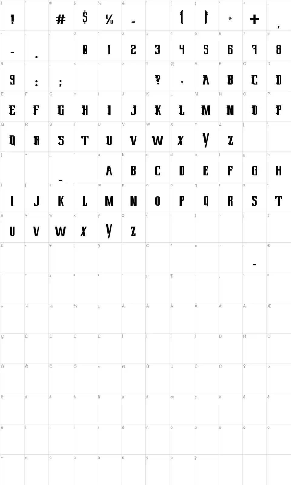 Loweryfont character map