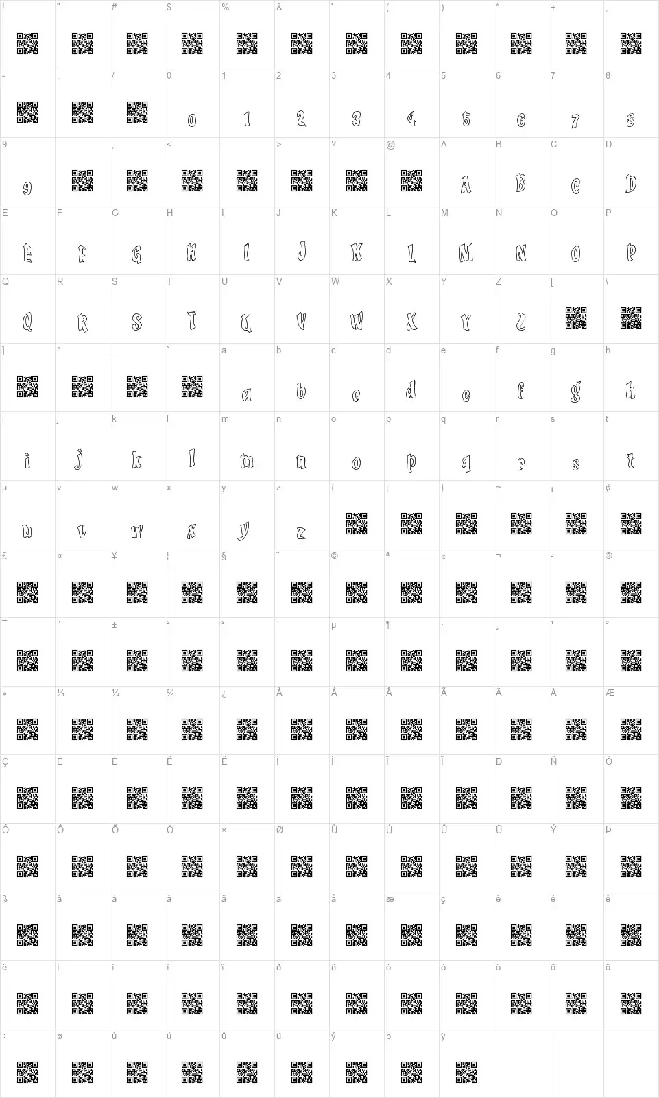Lucky Tricksfont character map