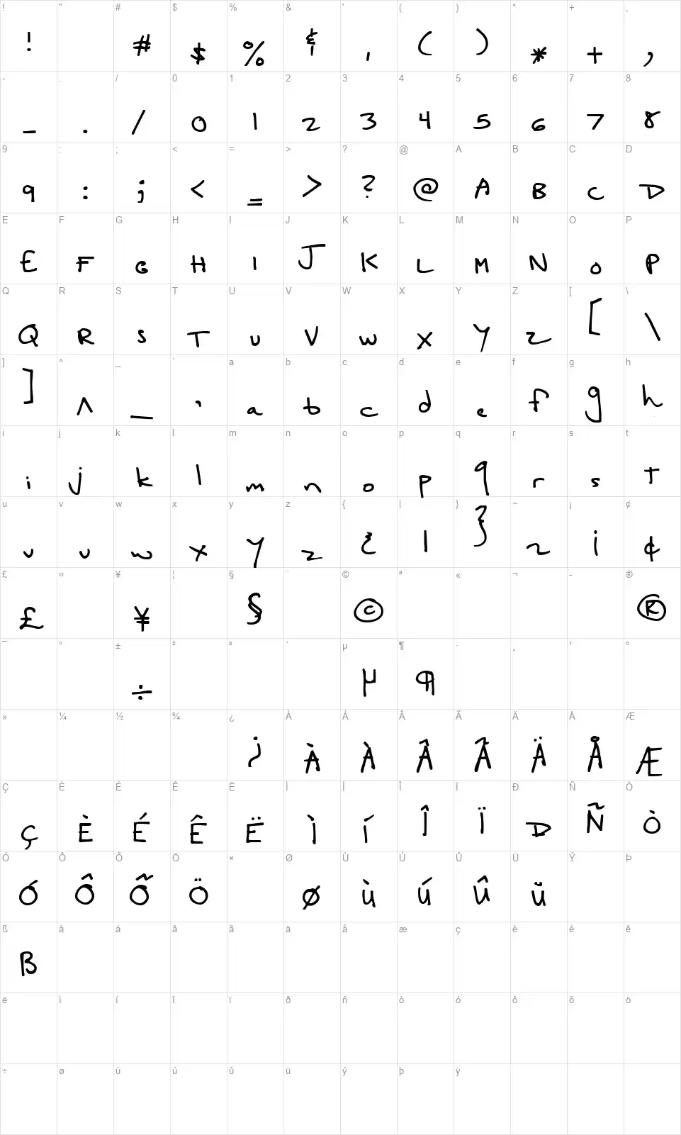 Lucy Goosey Blackfont character map