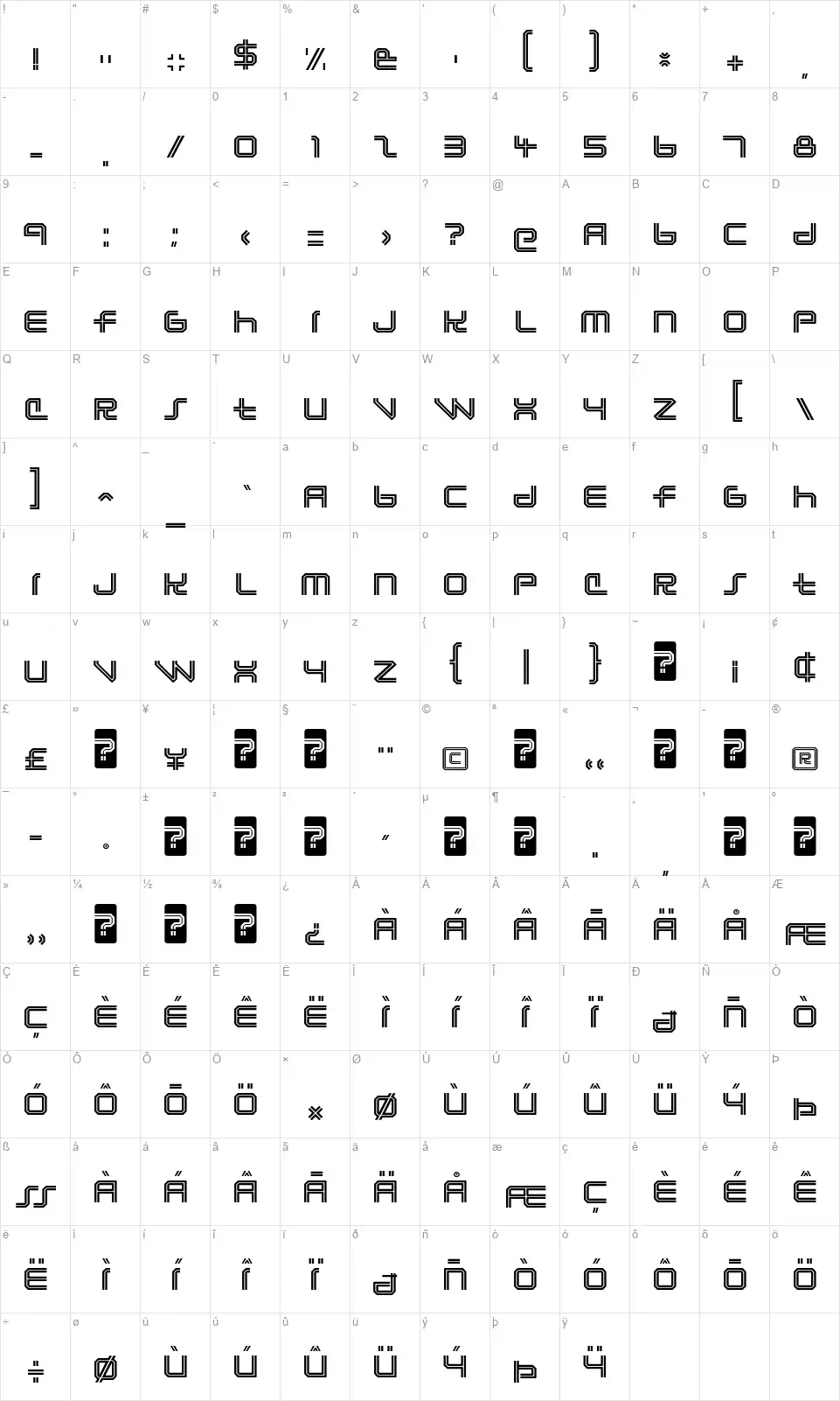 Lunasolfont character map