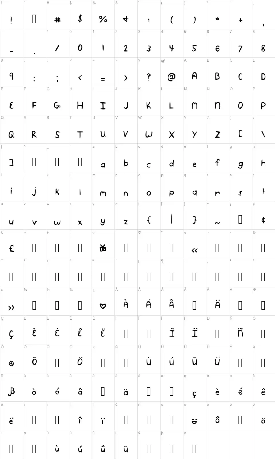Lydiafont character map