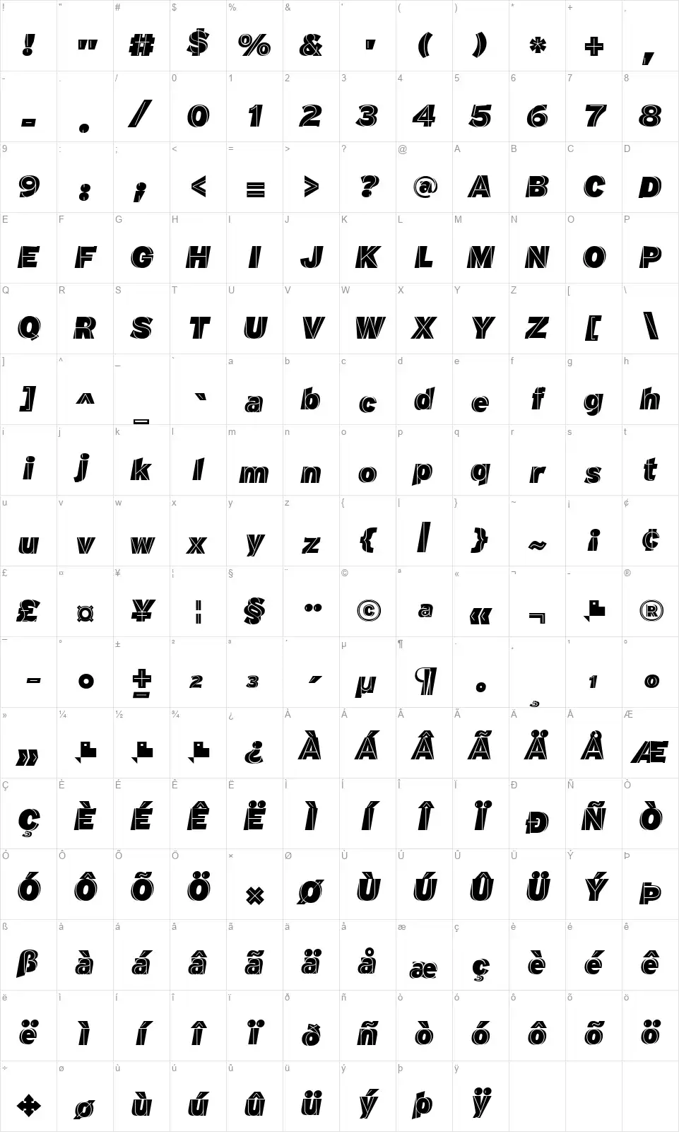 M.F. Plexusfont character map