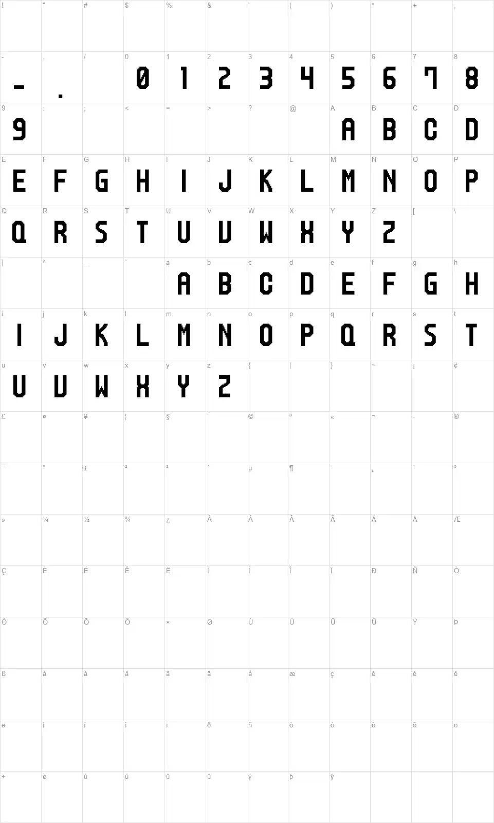 M20 SP-Rankerfont character map