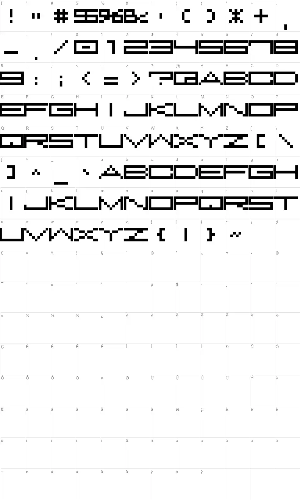 M37 Feel The Bitfont character map