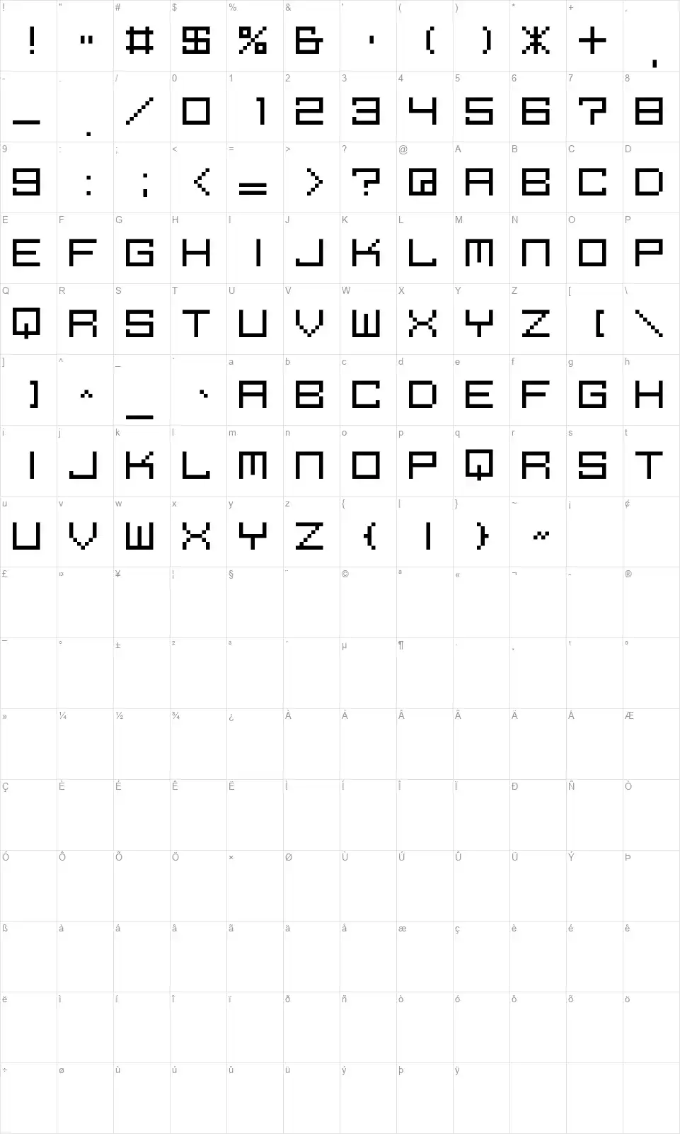 M39 Squarefuturefont character map