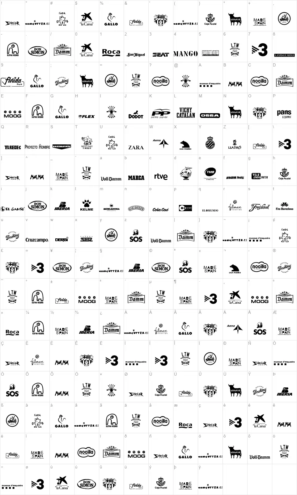 Made in Spain 2font character map