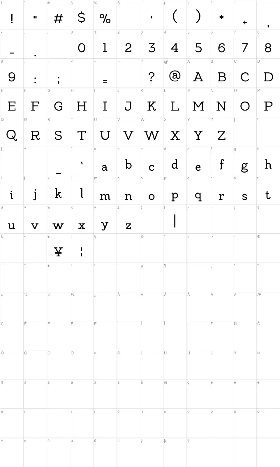 Made Likes Slabfont character map