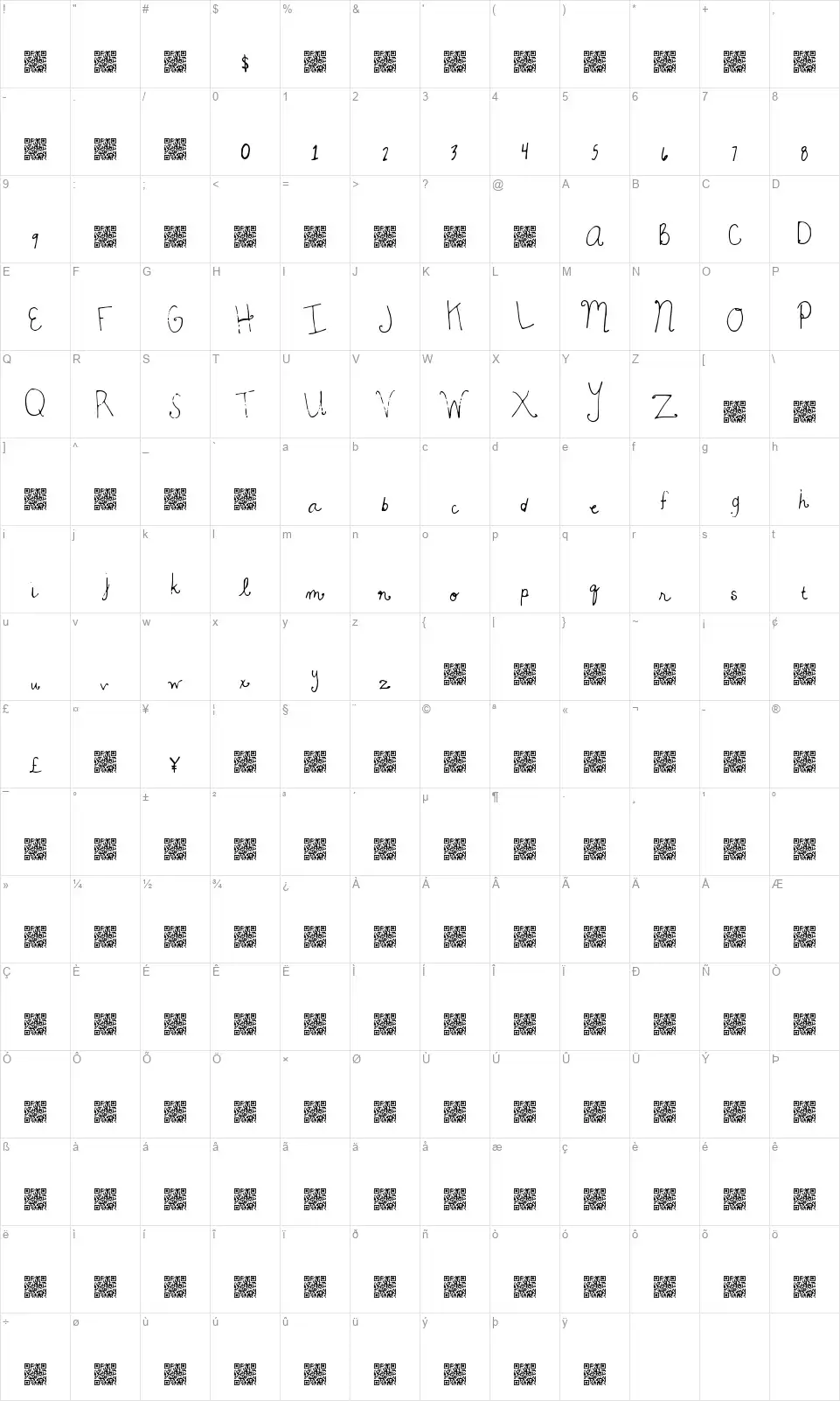Magic Beautyfont character map