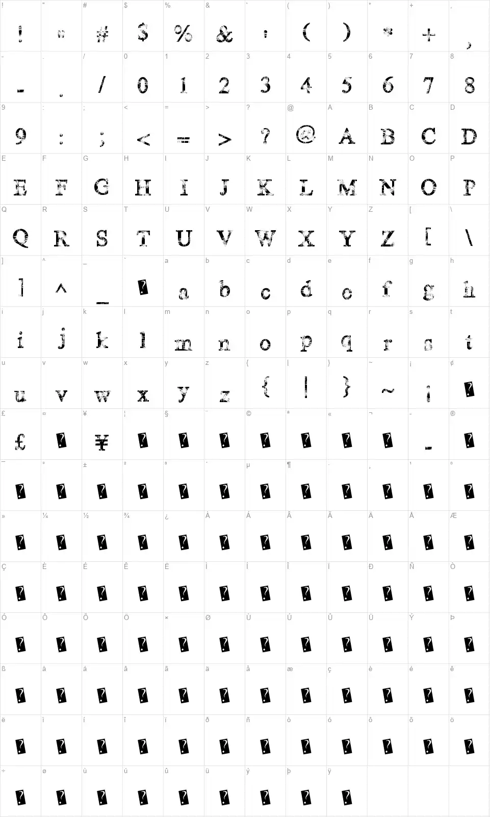Magic Crystalfont character map