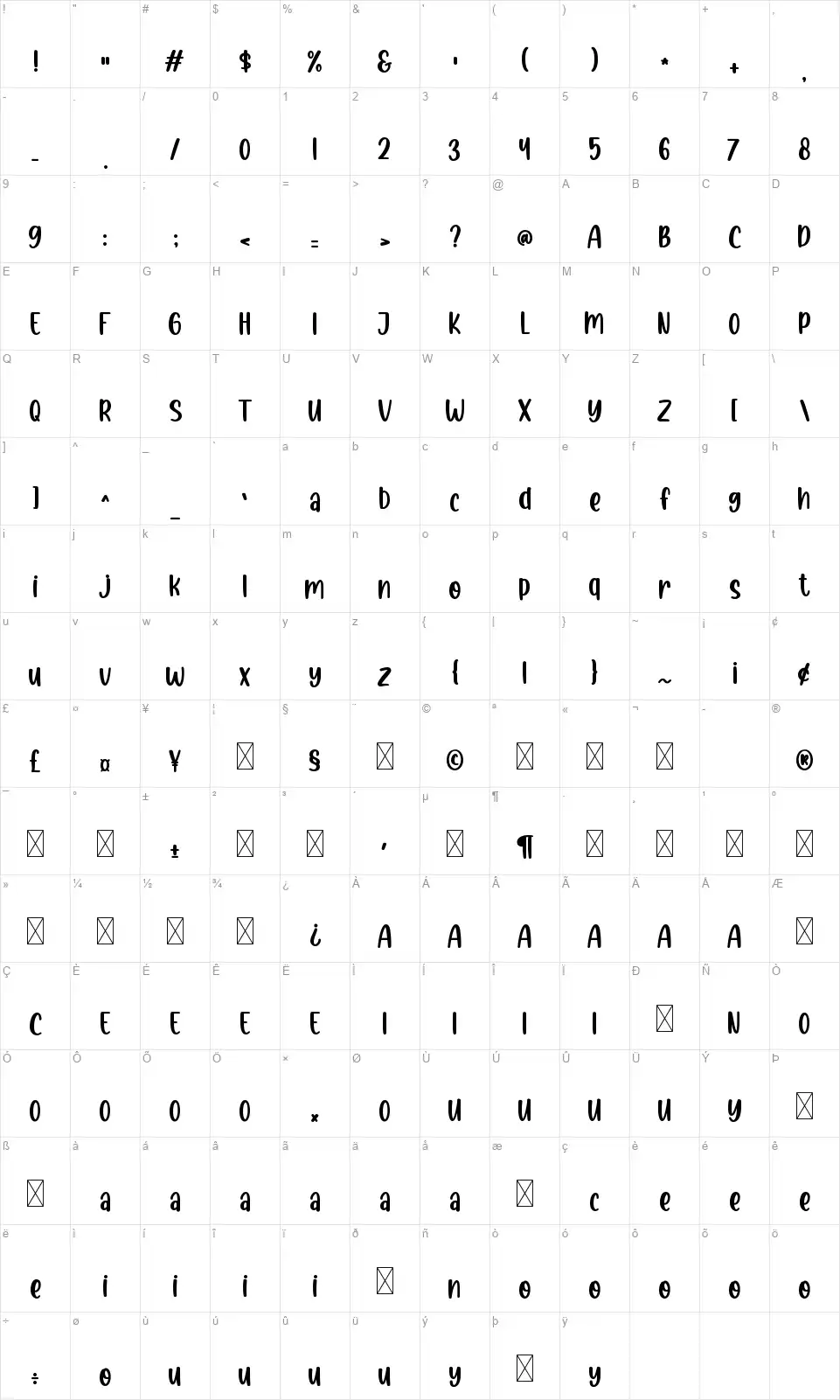 Magic Snowyfont character map
