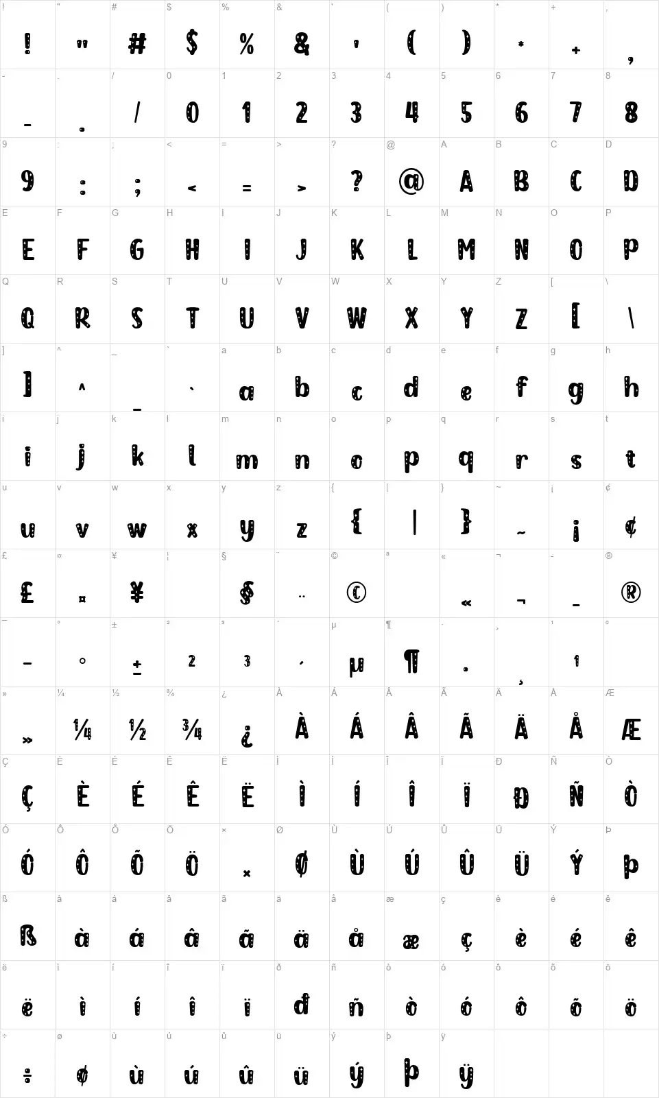 Magic Staryfont character map