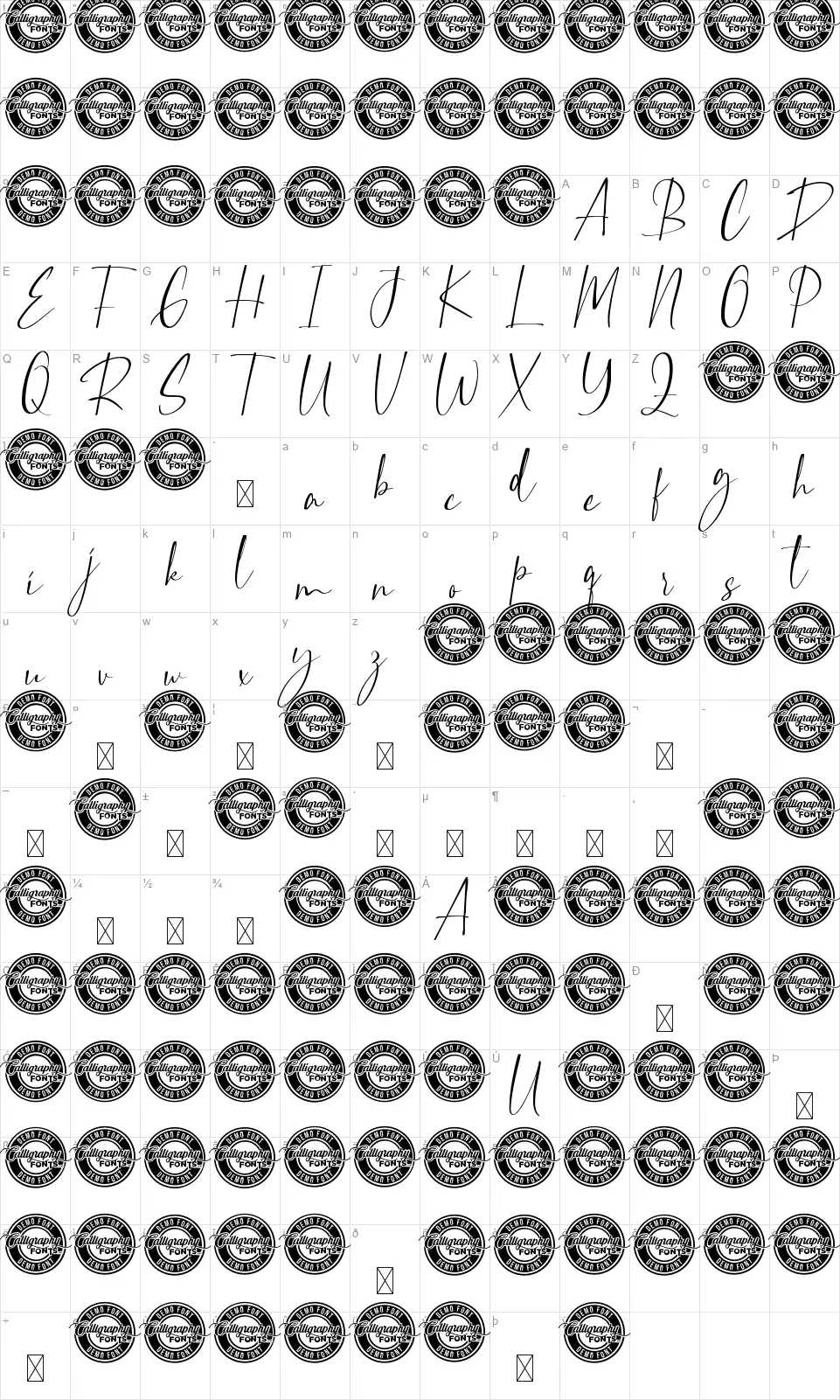Magnesianfont character map