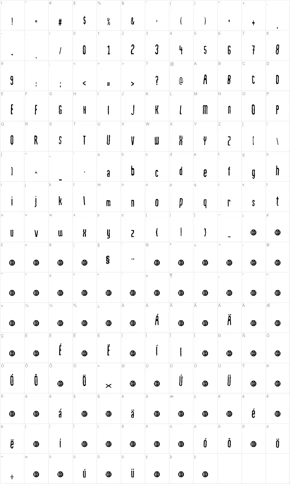 Mahrpedig Sansfont character map