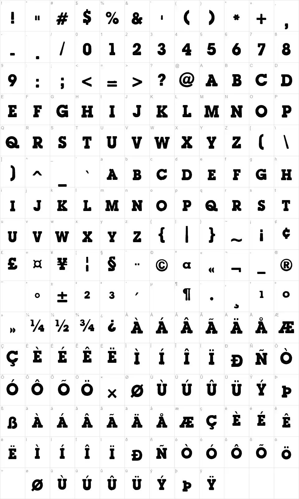 Majestic Schnozzfont character map