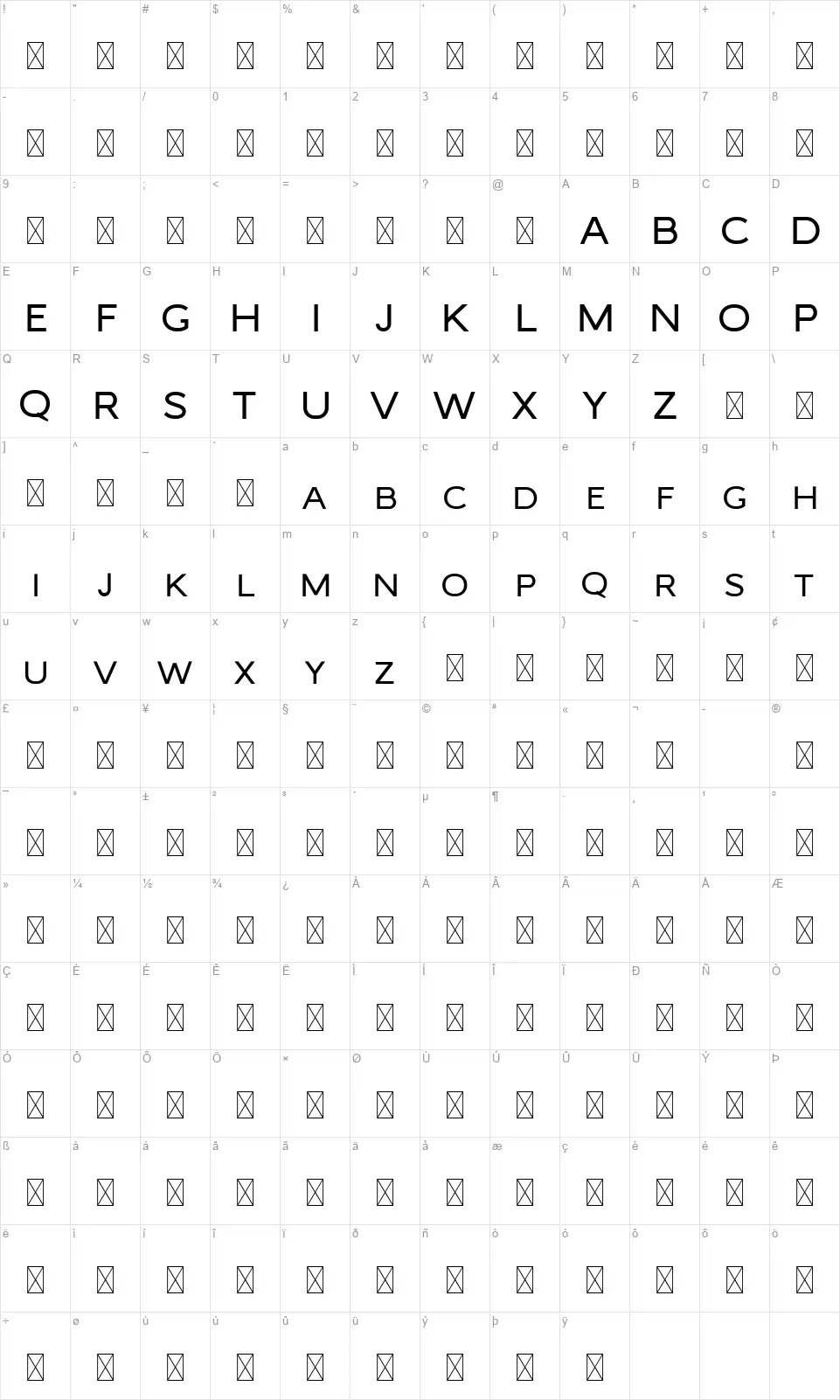 Malibu Sunset Scriptfont character map