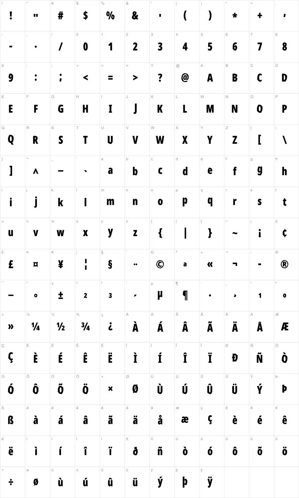 Manaal Table des caractères Manaalfont character map
