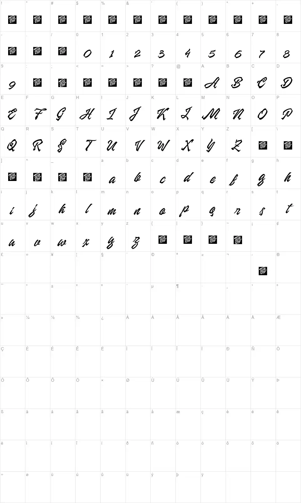 Manhattan Brushfont character map