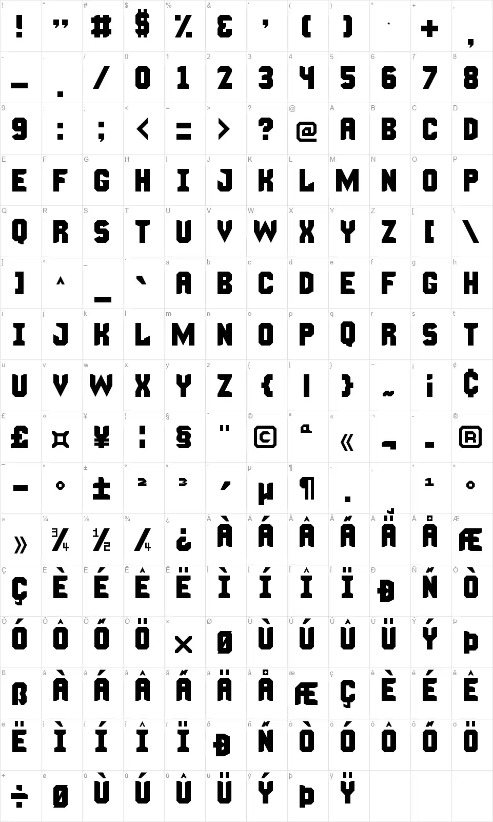Manly Manfont character map
