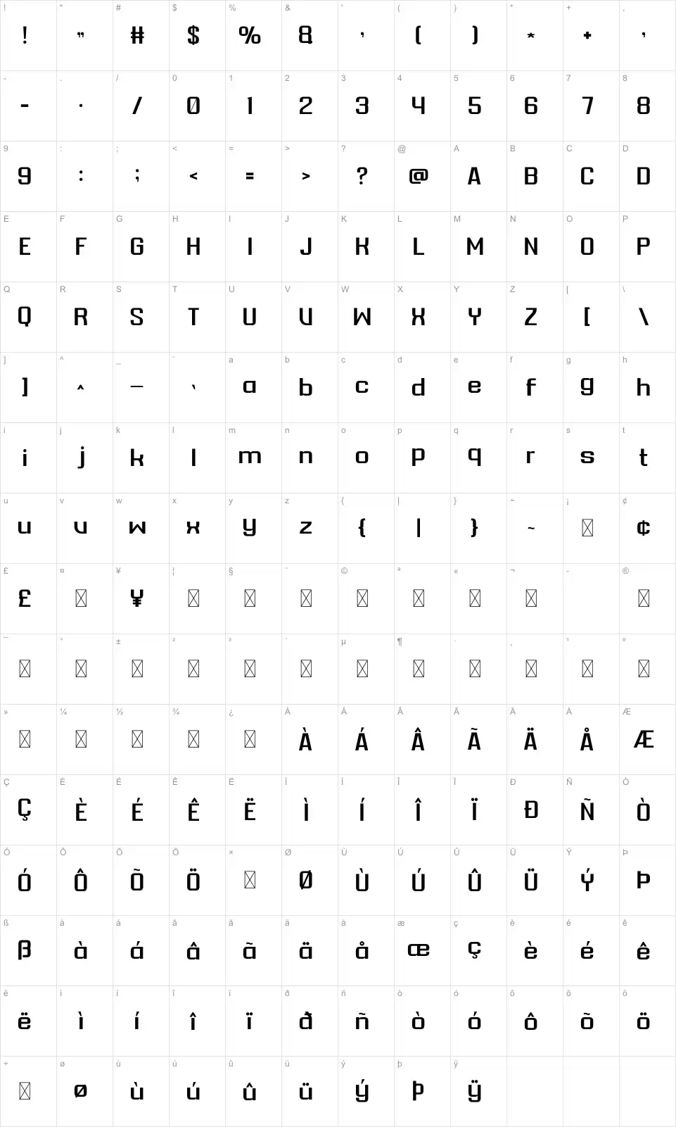 Marba Table des caractères Marbafont character map
