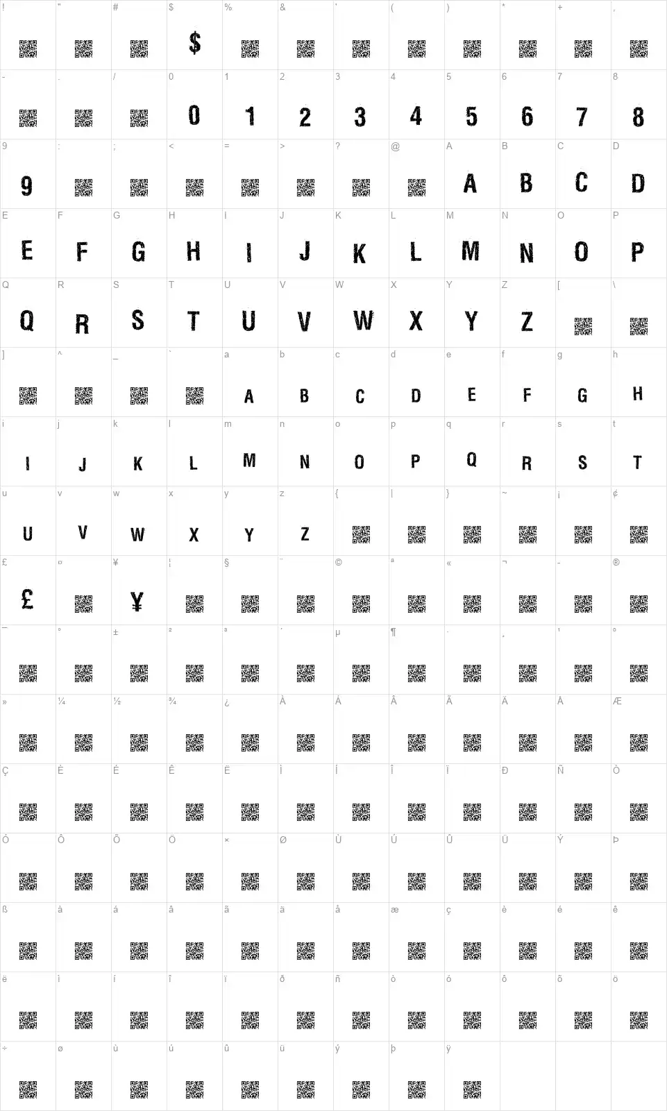 Marble Wastelandfont character map