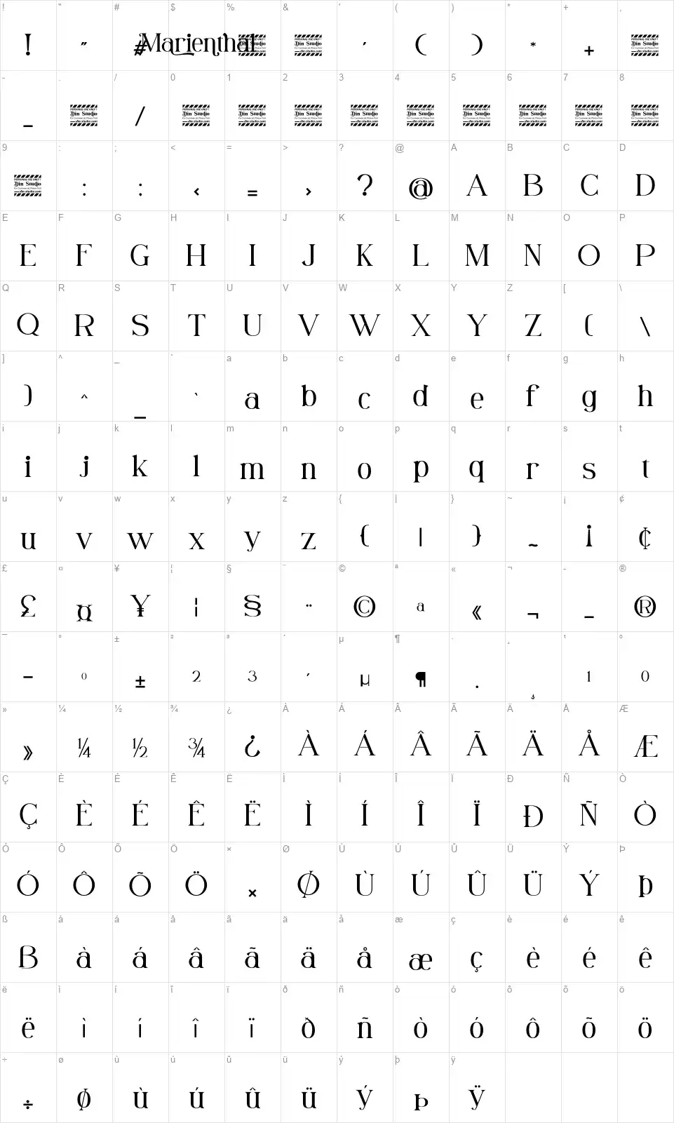 Marienthalfont character map