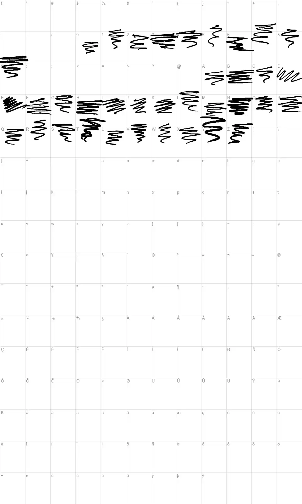 Marker Scribblesfont character map