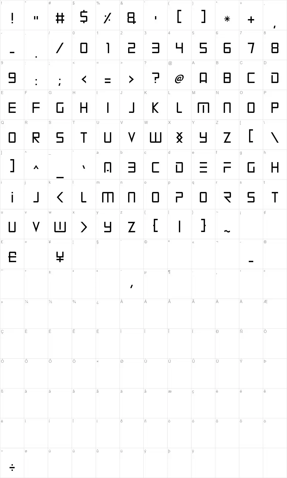 Mars Missionfont character map