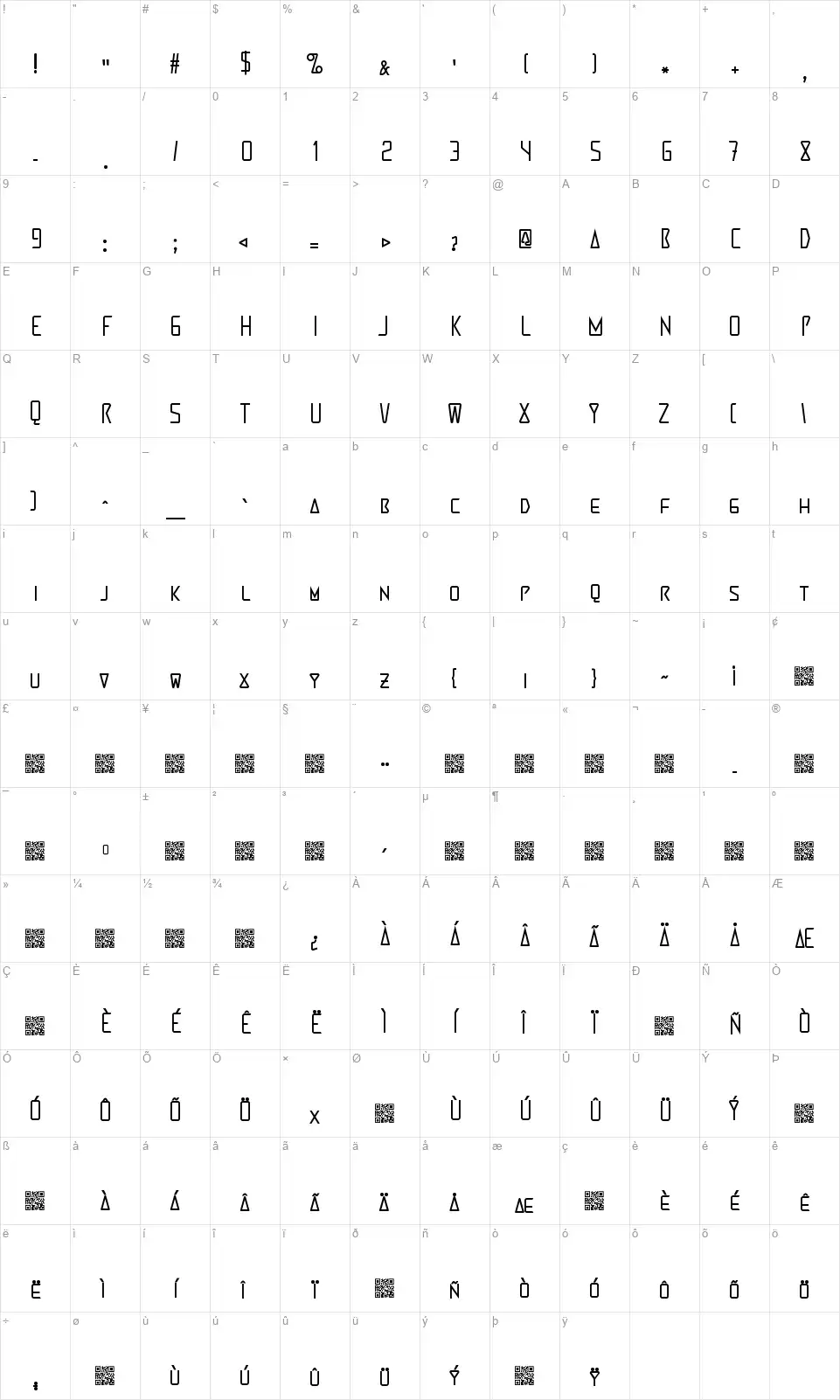 Martiensofont character map
