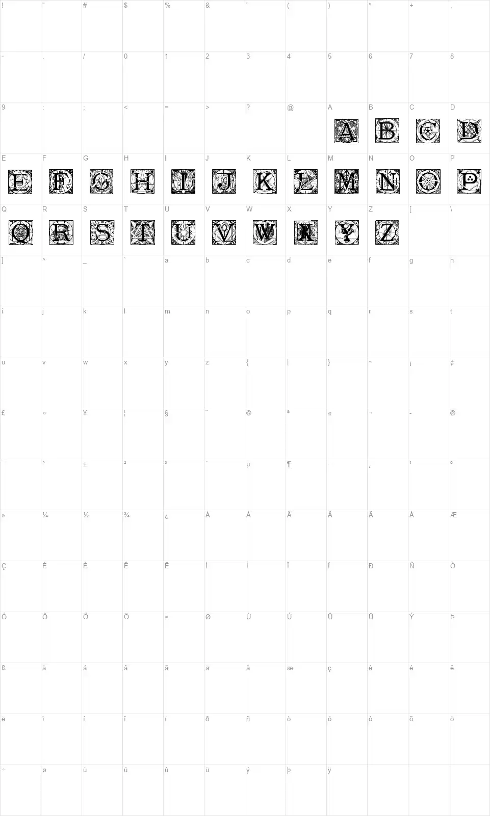 Masonic Tattegrainfont character map
