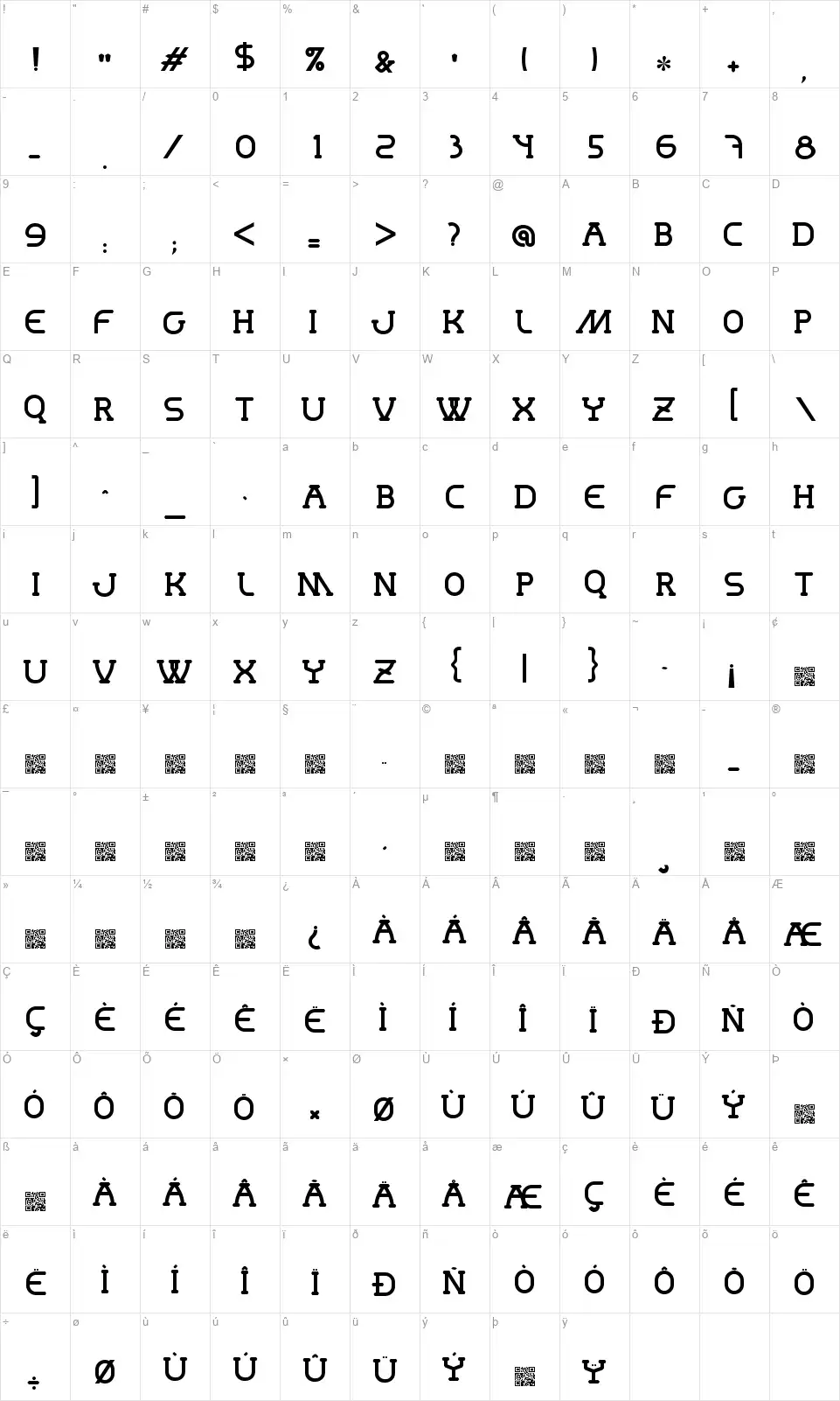 Mastumfont character map