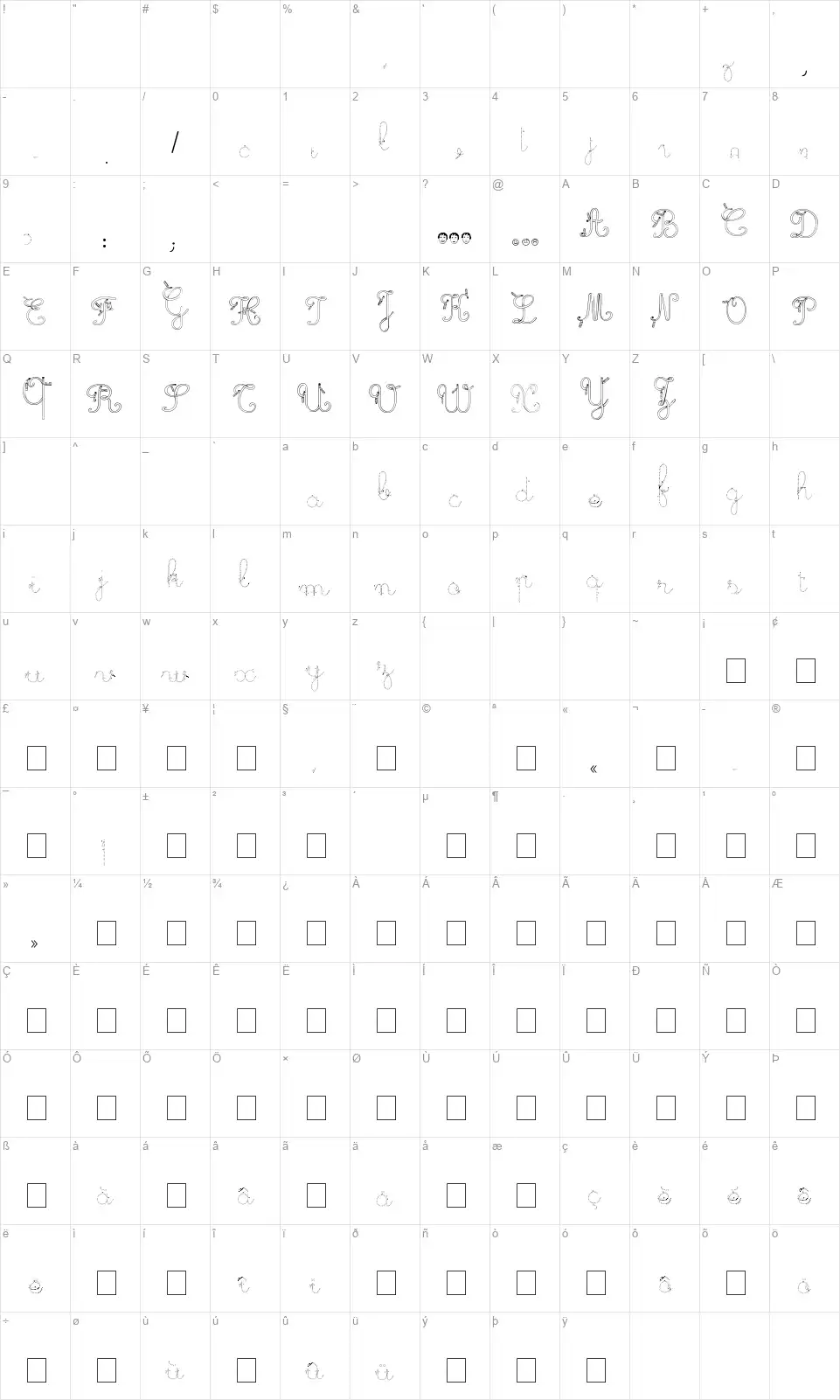Maternellecolor Trace Cursivefont character map
