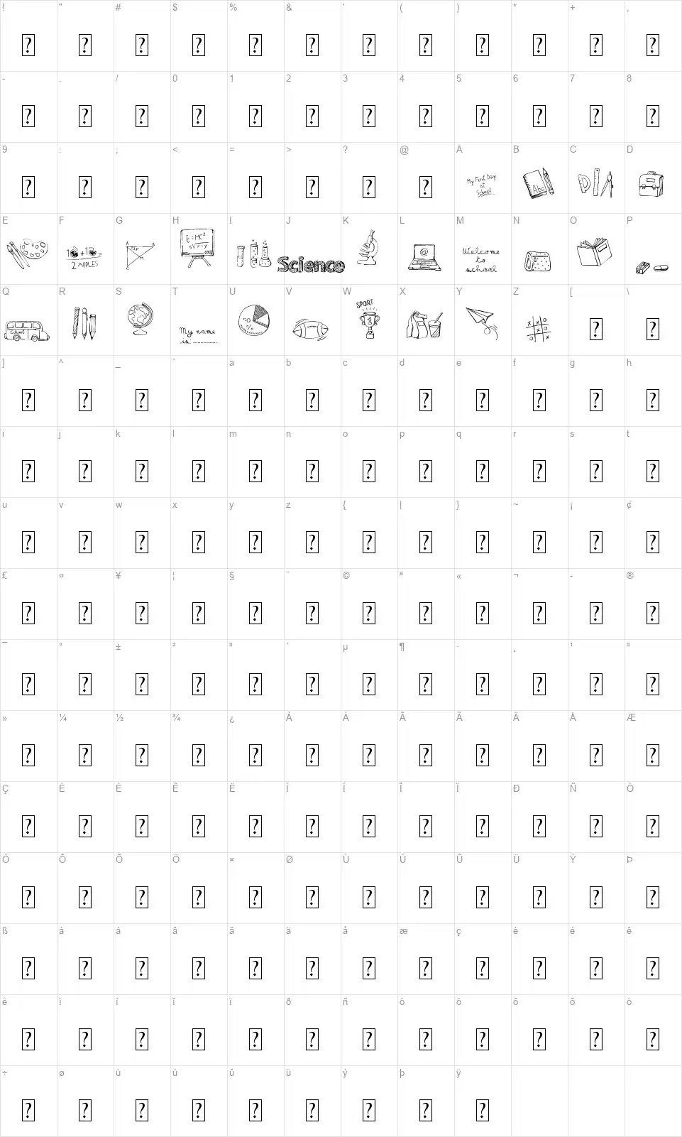 Matildas Back To Schoolfont character map
