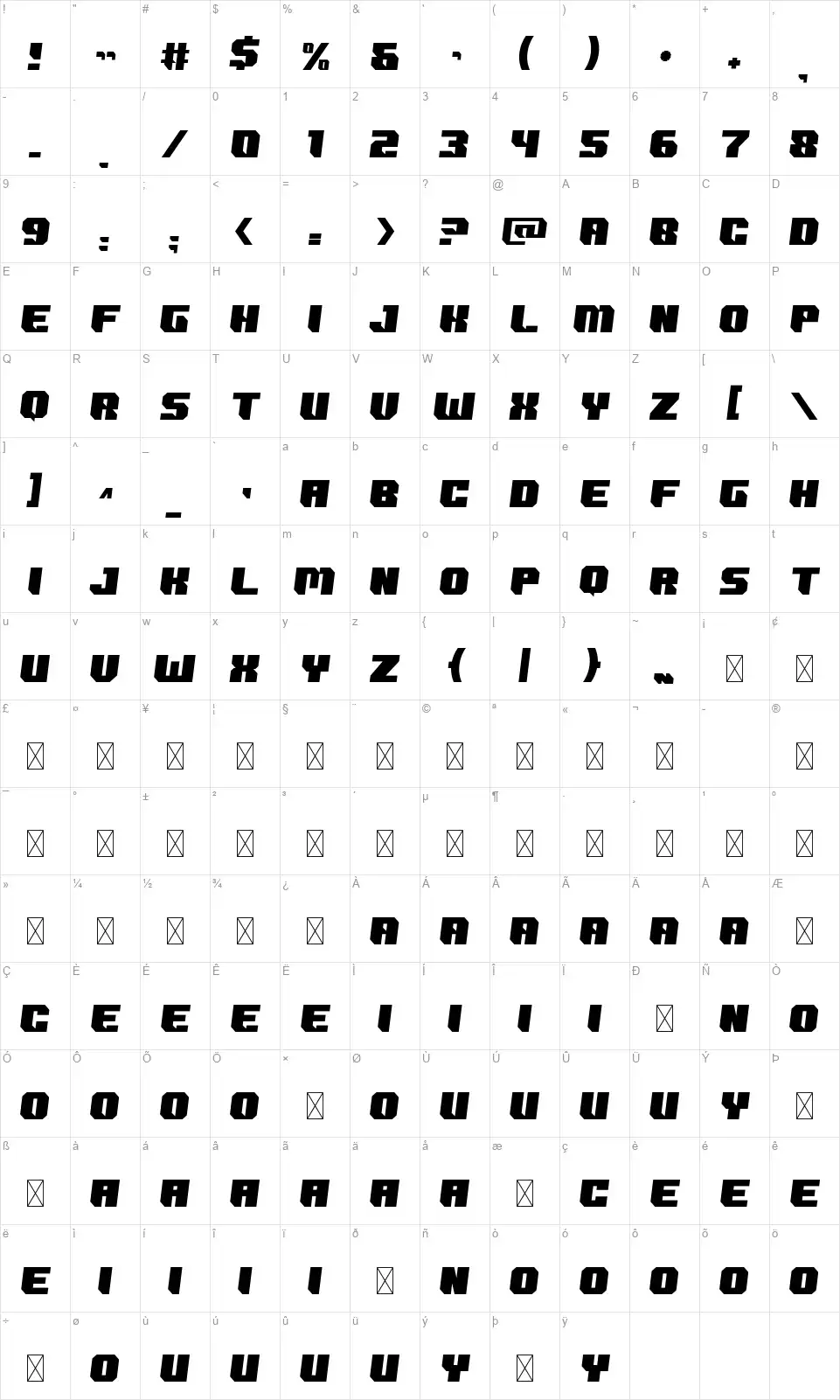 Maxdrivefont character map
