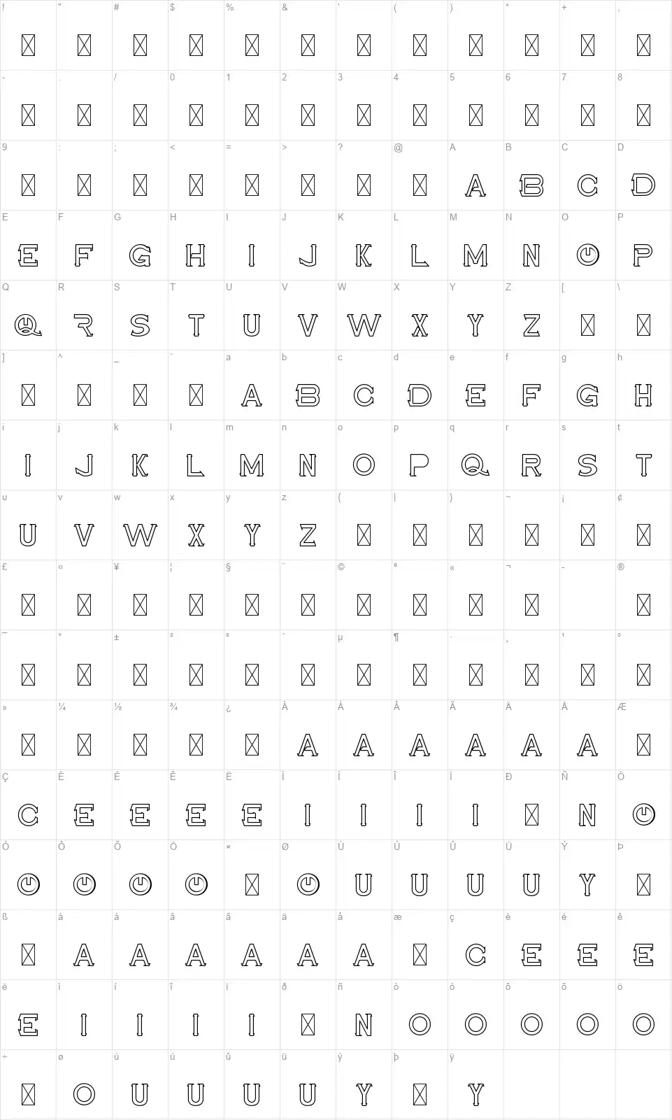 Maxwell Leonardfont character map