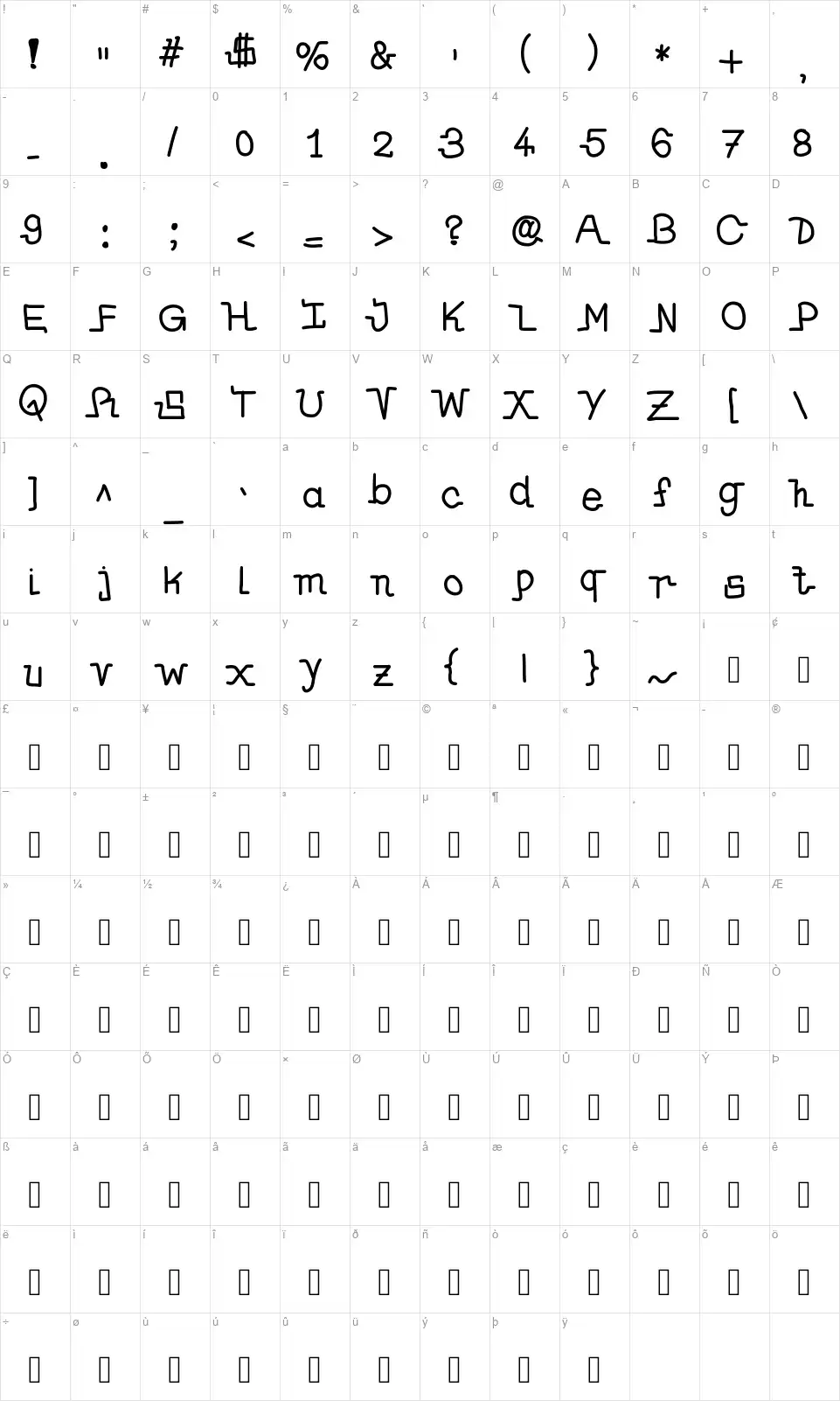 May Handwritefont character map