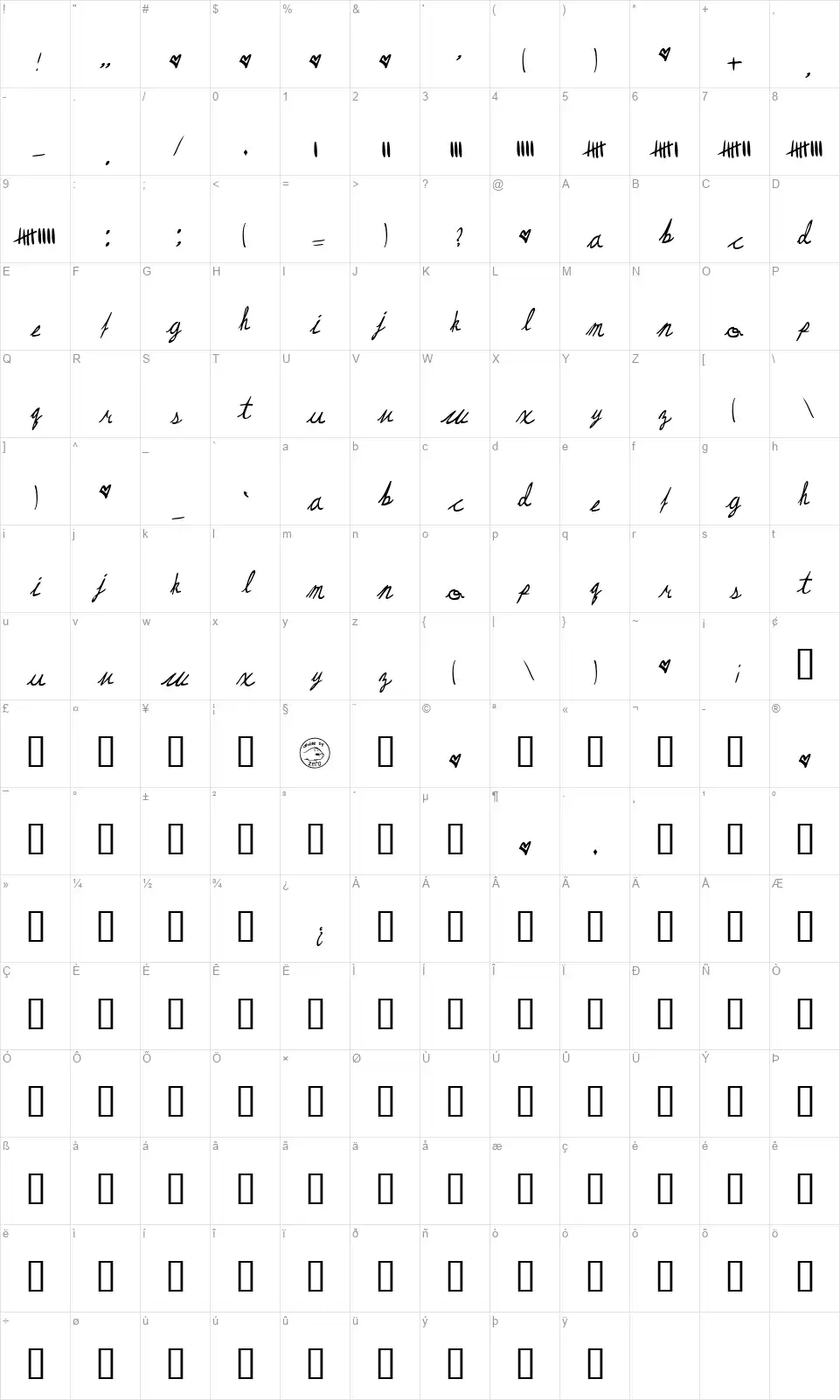 May Queenfont character map