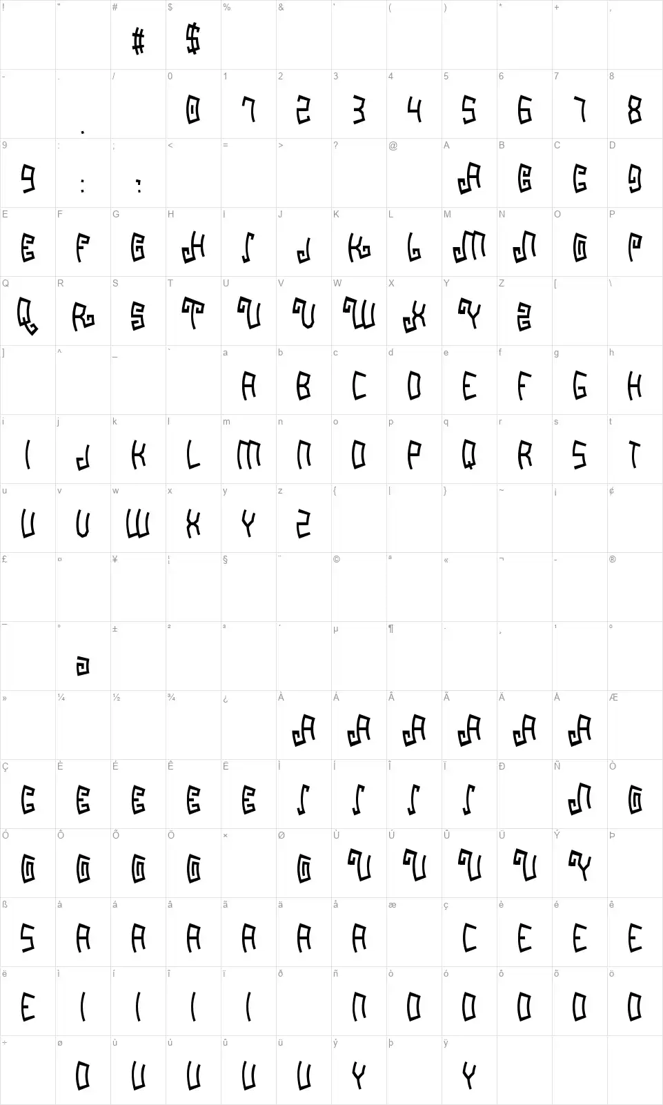 Mayapanfont character map