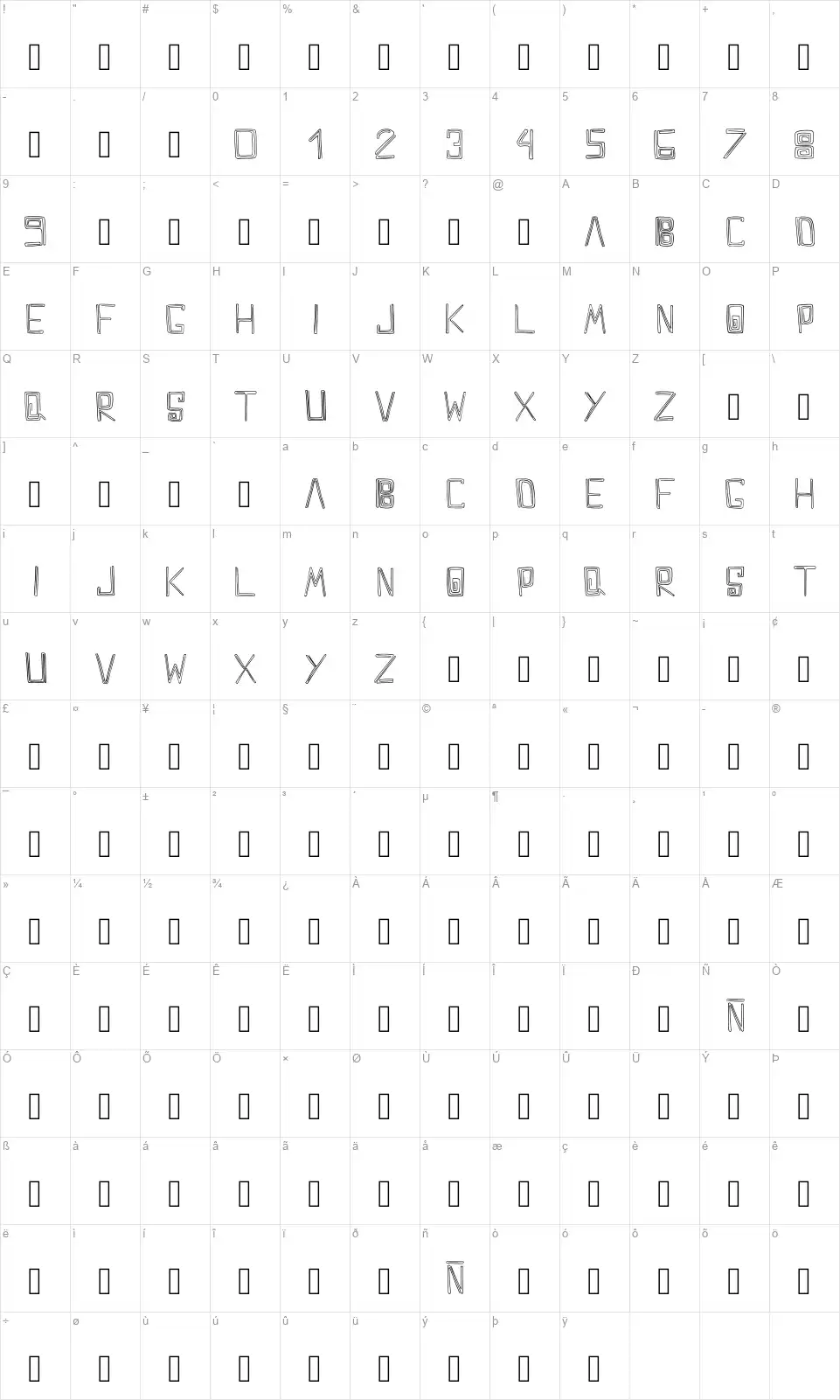 Maze Doodlefont character map